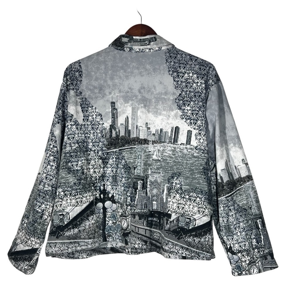VTG RAAKHEE Sequin Black White City Skyline Button Up Top Women's Size 1X - Picture 3 of 16